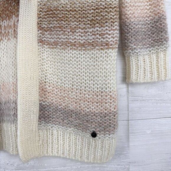 Anthropologie Numph Open Front Long Cardigan XS Stripe Cream Chunky Knit Mohair - Picture 6 of 16